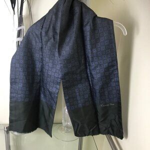 Dior Silk Wool Logo Scarf Unisex Men’s Vintage Wrap Shawl Reversible Minimalist